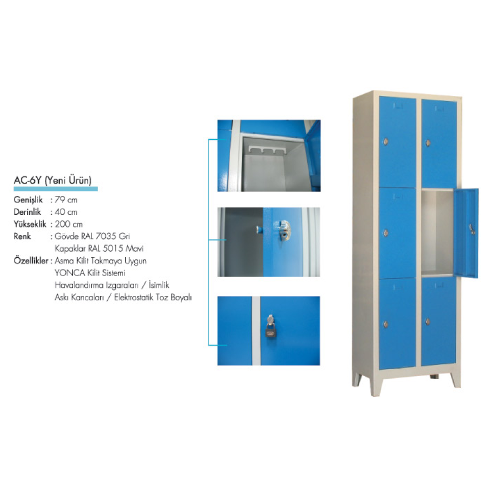Çelik Personel Soyunma Dolabı, 6'li Soyunma Dolabı Özel