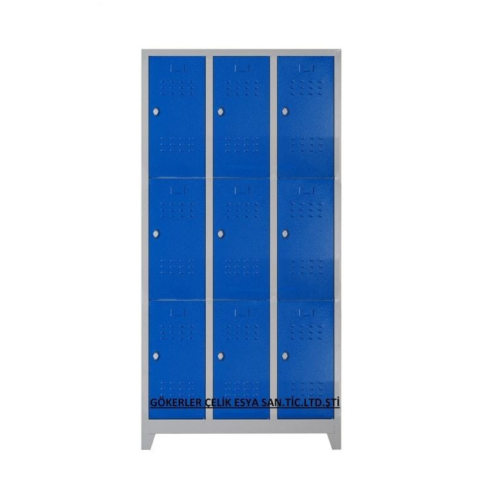 Dokuzlu Personel Soyunma Dolabı Mavi